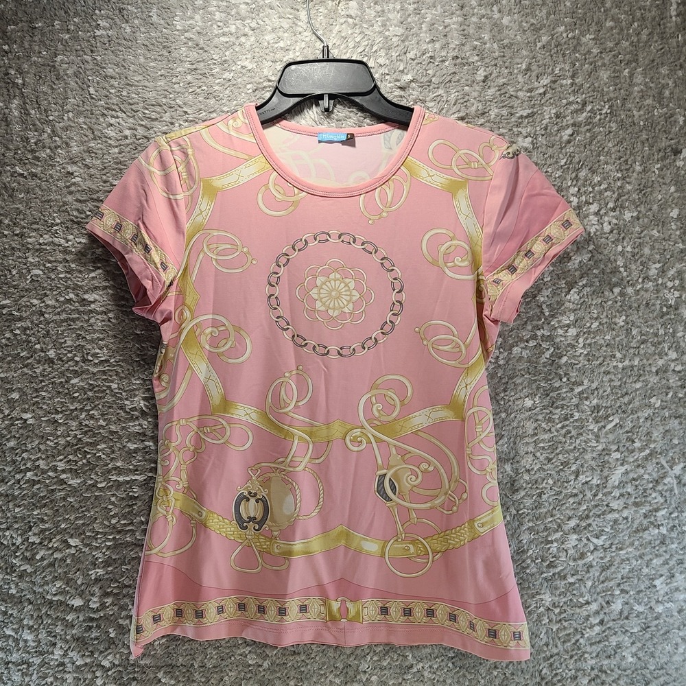 J. Mclaughlin Catalina Cloth Signature Tee S Pink, Gold Design Polyamide Nylon